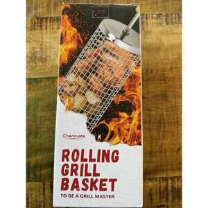 Rolling Grill Basket, Removable Wooden Handle, new in box